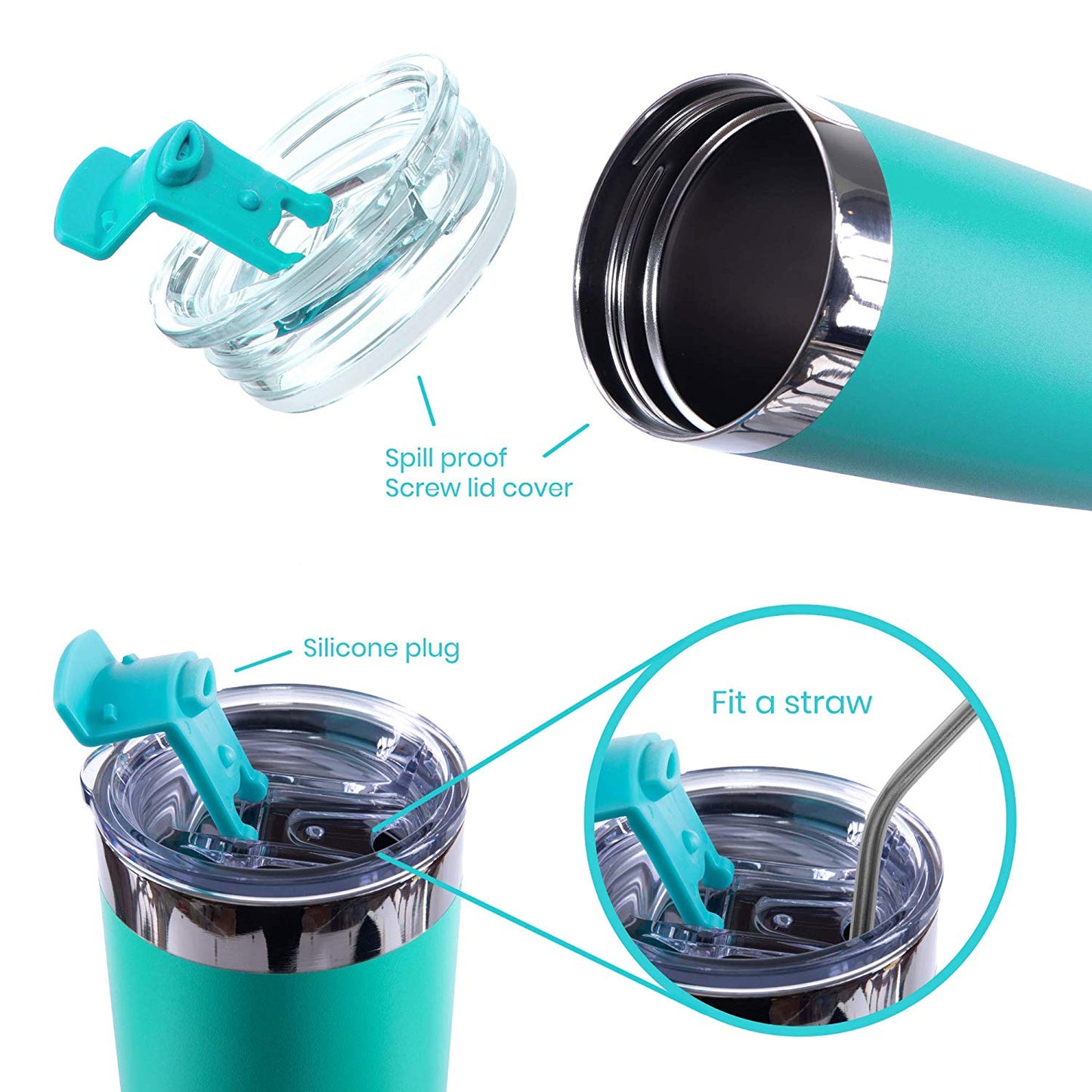 DRINCO®  20oz Insulated Tumbler w/Spill Proof Lid, 2 Straws(Teal)